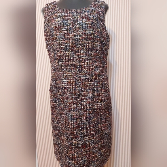 Dark Academia Dress Sleeveless Multitone Tweed Holiday Office Wear - Picture 3 of 14